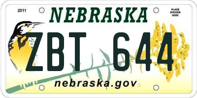 NE license plate ZBT644