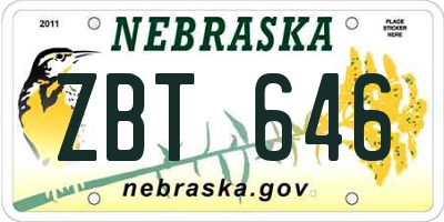 NE license plate ZBT646