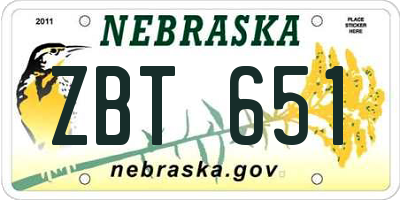 NE license plate ZBT651