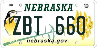 NE license plate ZBT660