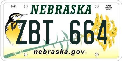 NE license plate ZBT664