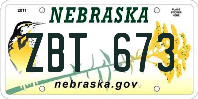 NE license plate ZBT673