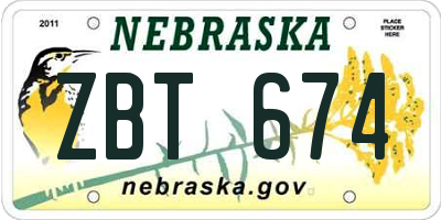 NE license plate ZBT674