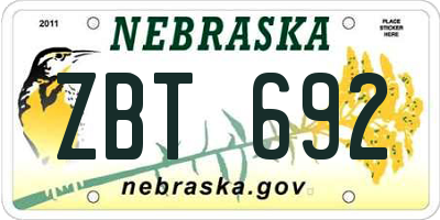 NE license plate ZBT692
