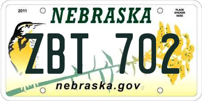 NE license plate ZBT702