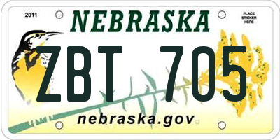 NE license plate ZBT705