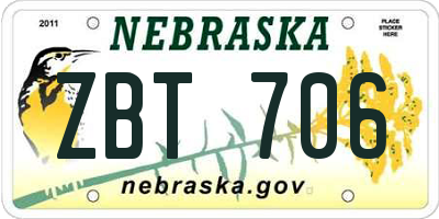 NE license plate ZBT706
