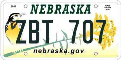 NE license plate ZBT707