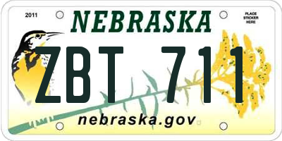 NE license plate ZBT711