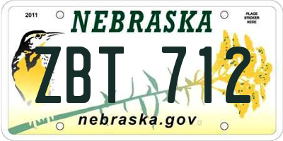 NE license plate ZBT712