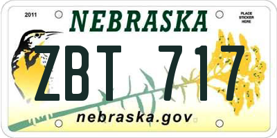 NE license plate ZBT717