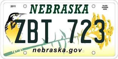 NE license plate ZBT723