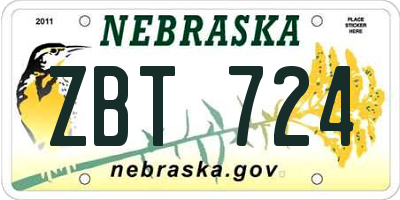 NE license plate ZBT724