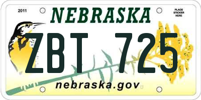 NE license plate ZBT725