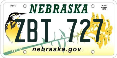 NE license plate ZBT727