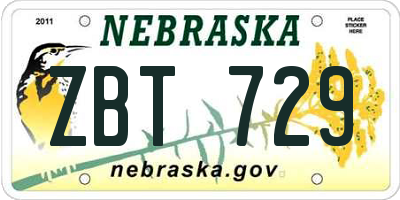 NE license plate ZBT729