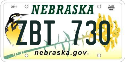NE license plate ZBT730