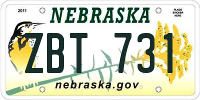 NE license plate ZBT731