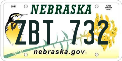 NE license plate ZBT732