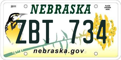 NE license plate ZBT734