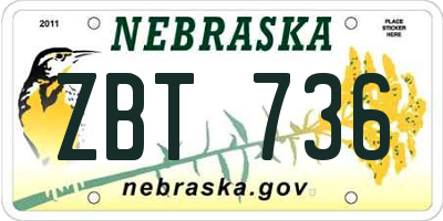 NE license plate ZBT736