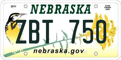NE license plate ZBT750