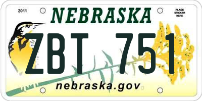 NE license plate ZBT751