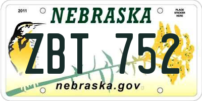 NE license plate ZBT752