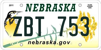 NE license plate ZBT753