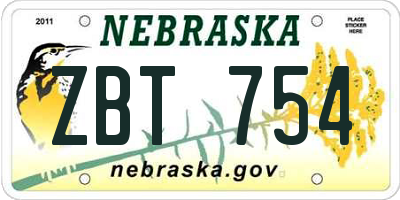 NE license plate ZBT754
