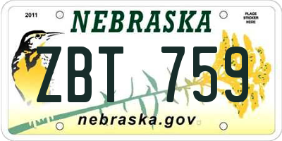 NE license plate ZBT759