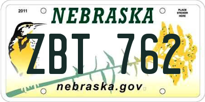 NE license plate ZBT762