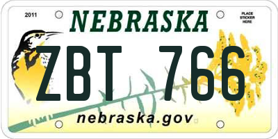 NE license plate ZBT766