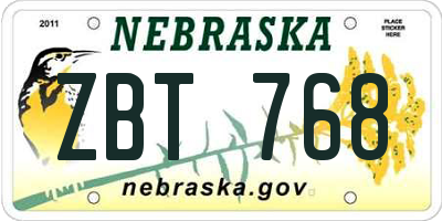 NE license plate ZBT768