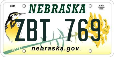 NE license plate ZBT769
