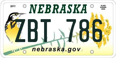 NE license plate ZBT786