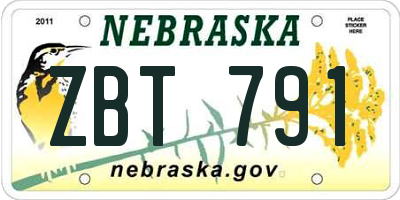 NE license plate ZBT791