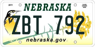 NE license plate ZBT792