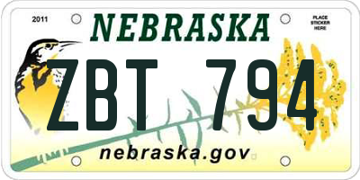 NE license plate ZBT794
