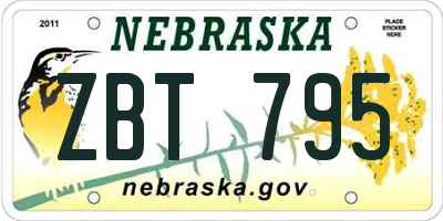 NE license plate ZBT795