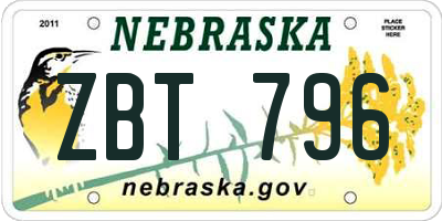 NE license plate ZBT796