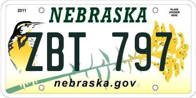 NE license plate ZBT797