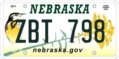 NE license plate ZBT798