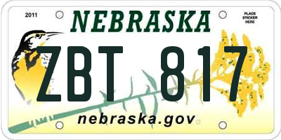 NE license plate ZBT817