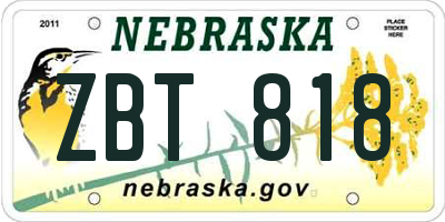 NE license plate ZBT818
