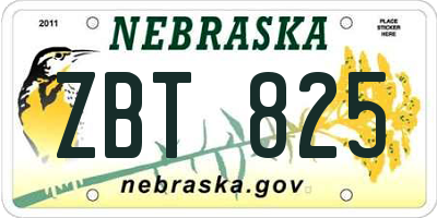 NE license plate ZBT825