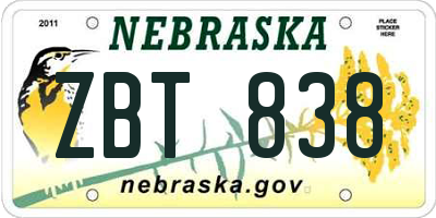 NE license plate ZBT838