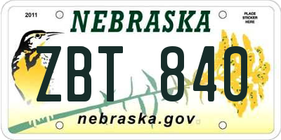 NE license plate ZBT840