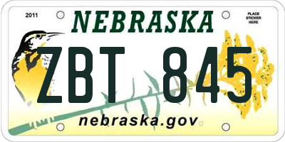 NE license plate ZBT845