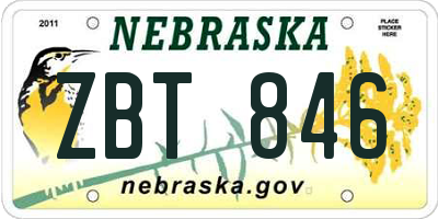 NE license plate ZBT846